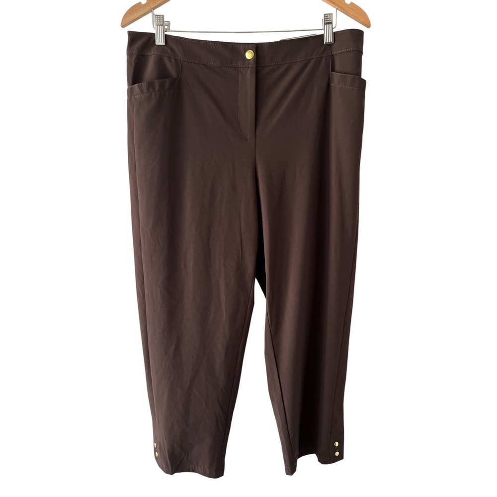 Chicos Zenergy Neema Crop Pants Brown Gold Side Snaps Activewear Travel Size 2